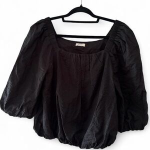 Black Puff Sleeve Square Neck Top - Women's